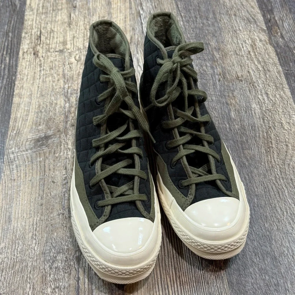 Converse Chuck 70 Hi Quilted Fur Black Olive Green Sneakers Mens 6 Womens 8 NWOB